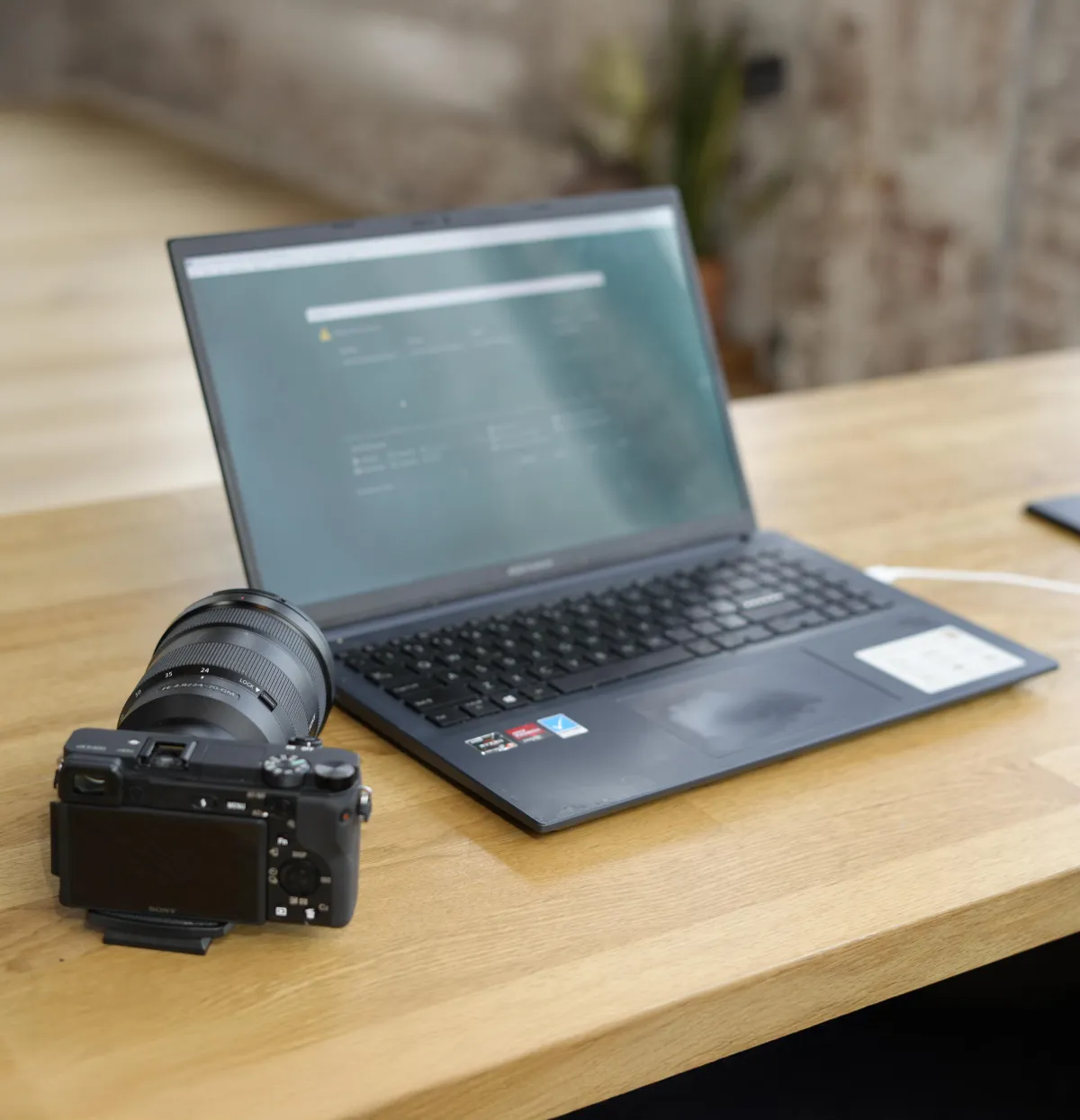 Professional camera and laptop setup